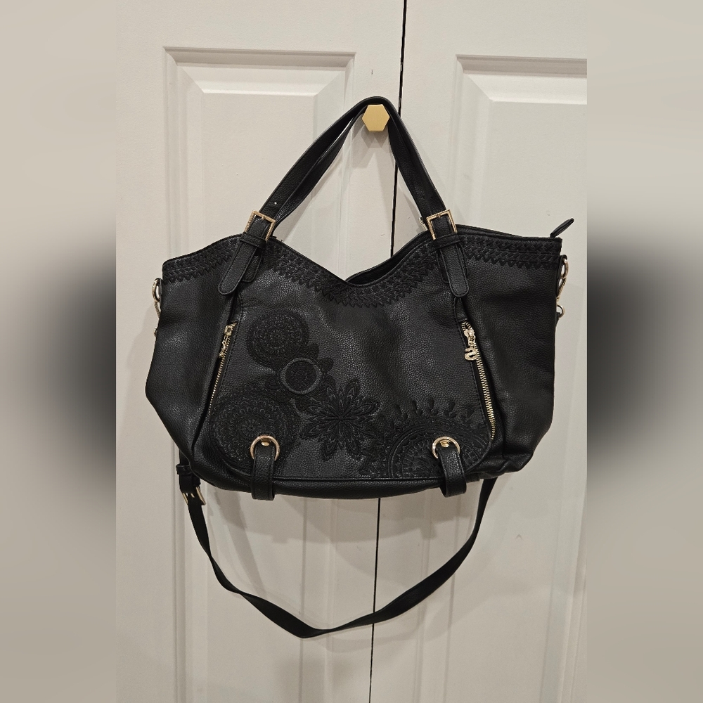 Desigual Black Shoulder Bag with Floral Design